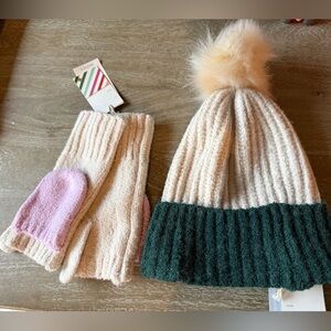 Mersea Snow Bunny Gloves & Pom Beanie Hat NWT